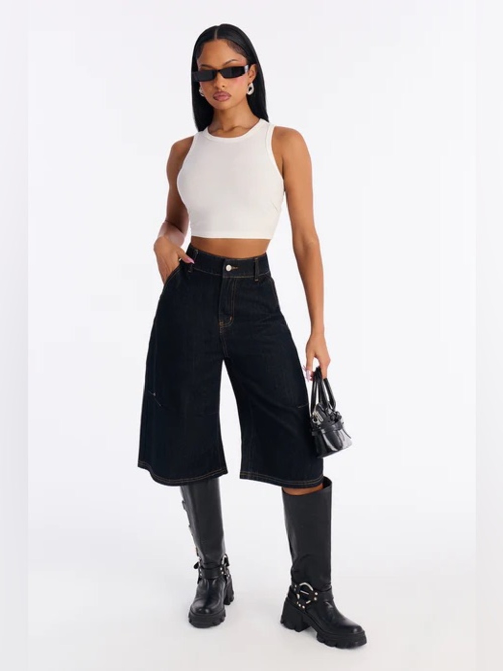 Fashion Nova Night Shift Non Stretch Denim Jort - Dark Denim Sz 9